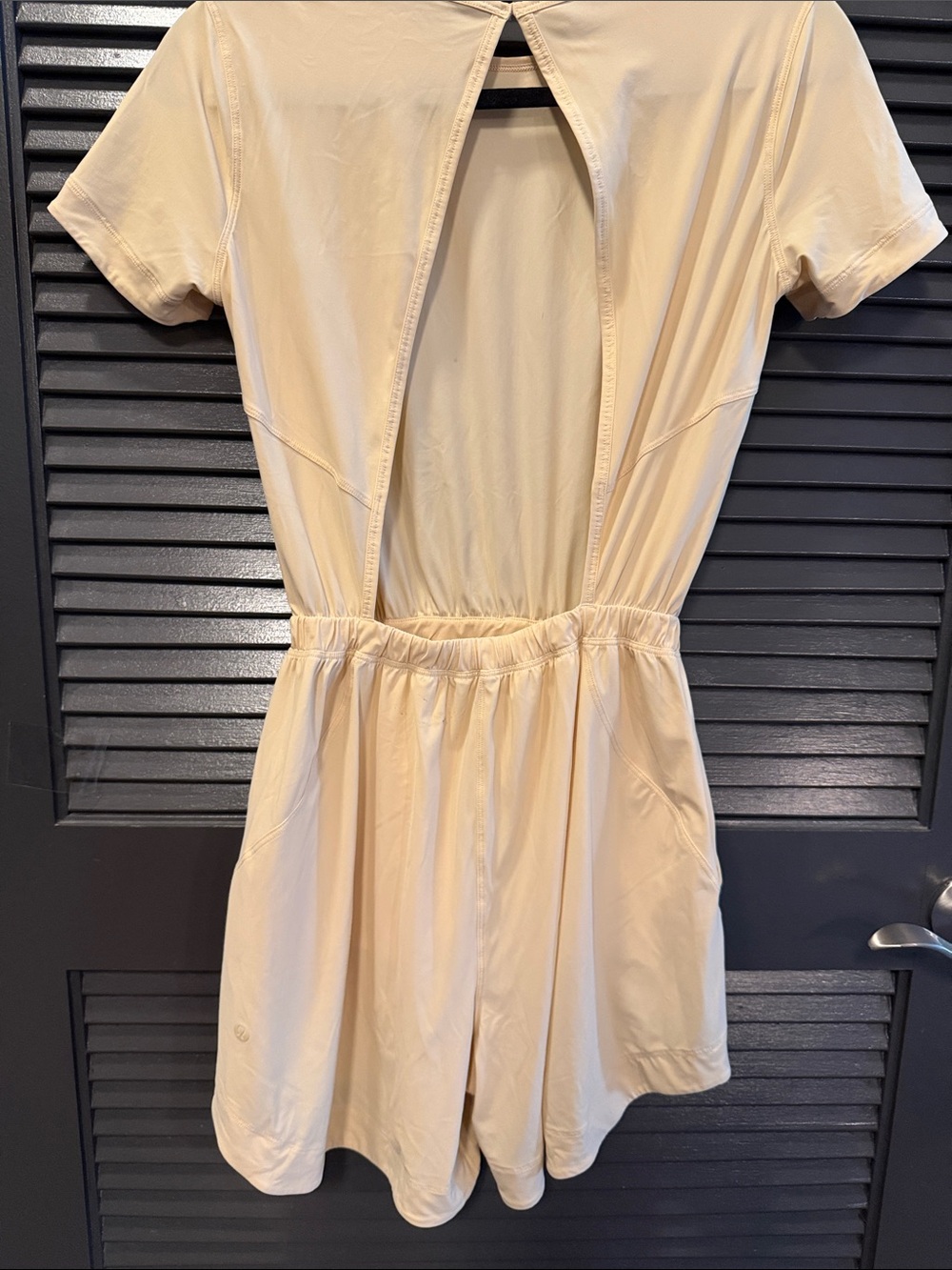 Lululemon Beige Short Sleeve Romper with Elastic Waist - Picture 2 of 3